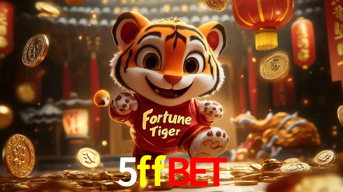 O alegre personagem do Fortune Tiger correndo sobre um caminho de moedas de ouro, simbolizando os grandes prêmios e a diversão do popular jogo de slot do 5ffbet.