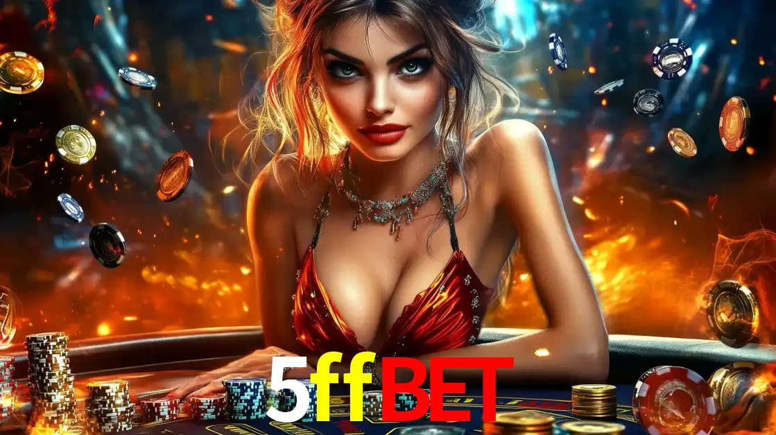 Mulher em uma mesa de cassino com pilhas de fichas e um fundo de fogo, pronta para uma rodada de altas apostas nos jogos de mesa emocionantes do cassino 5ffbet.